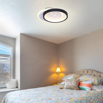 Modern Minimalist Star Geometric Round Iron Acrylic LED Semi-Flush Mount Ceiling Light For Bedroom