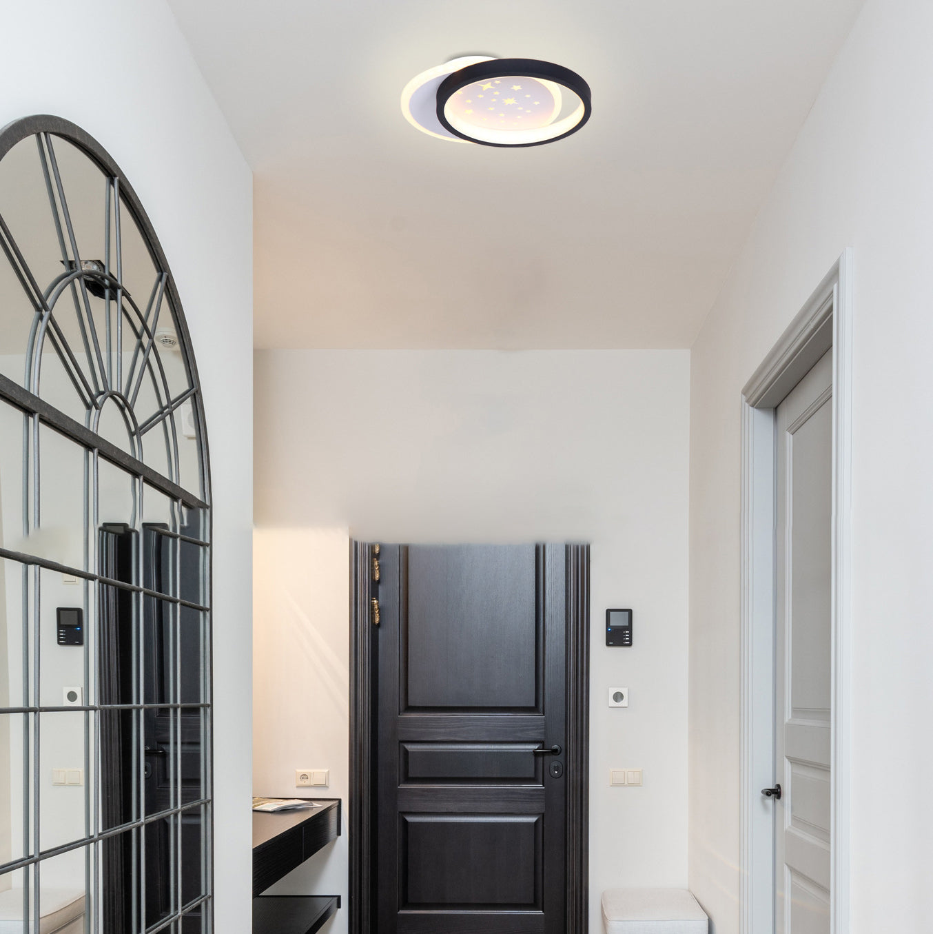 Modern Minimalist Star Geometric Round Iron Acrylic LED Semi-Flush Mount Ceiling Light For Bedroom