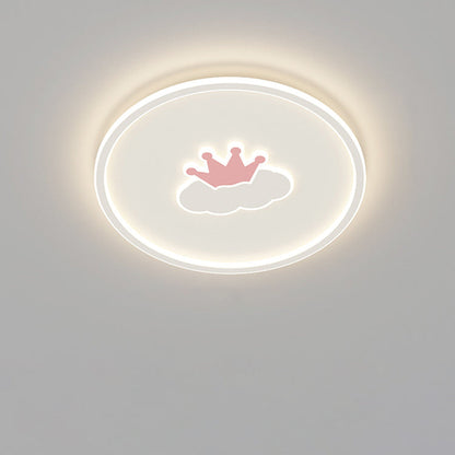 Contemporary Creative Kids Cartoon Love Crown Sun Round Iron Acrylic LED Flush Mount Ceiling Light For Bedroom