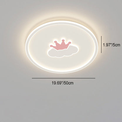 Contemporary Creative Kids Cartoon Love Crown Sun Round Iron Acrylic LED Flush Mount Ceiling Light For Bedroom