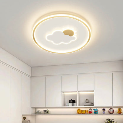 Contemporary Creative Kids Cartoon Love Crown Sun Round Iron Acrylic LED Flush Mount Ceiling Light For Bedroom