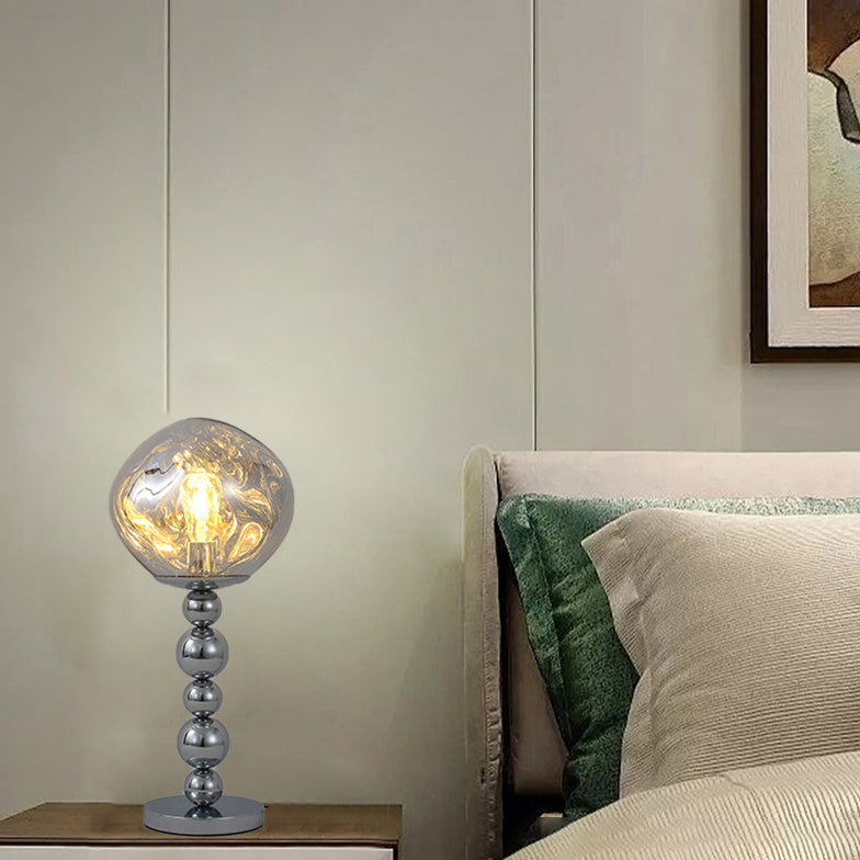 Modern Luxury Beaded Column Aluminum Acrylic 1-Light Table Lamp For Bedroom