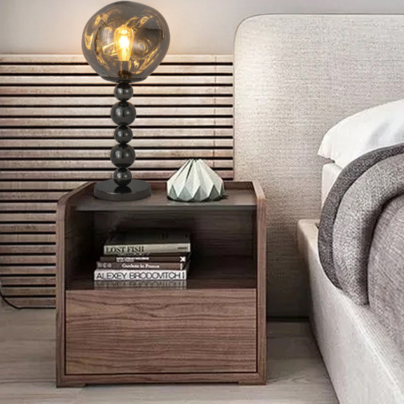 Modern Luxury Beaded Column Aluminum Acrylic 1-Light Table Lamp For Bedroom