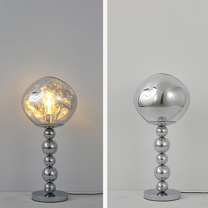 Modern Luxury Beaded Column Aluminum Acrylic 1-Light Table Lamp For Bedroom