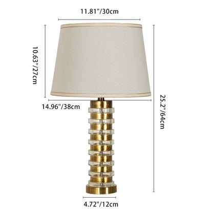 Modern Luxury Stacked Column Shape Hardware Resin Fabric 1-Light Table Lamp For Bedroom