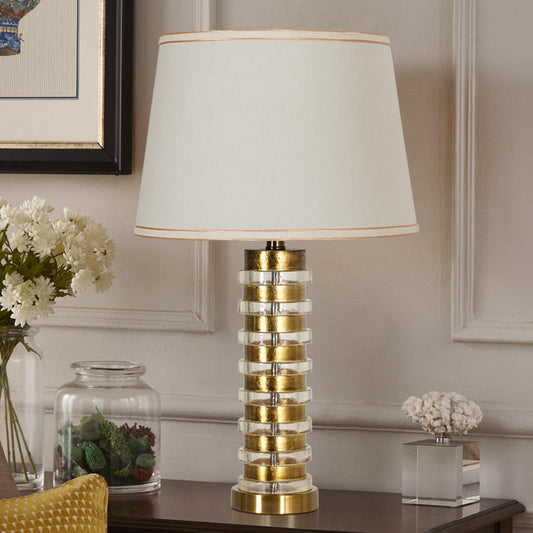 Modern Luxury Stacked Column Shape Hardware Resin Fabric 1-Light Table Lamp For Bedroom