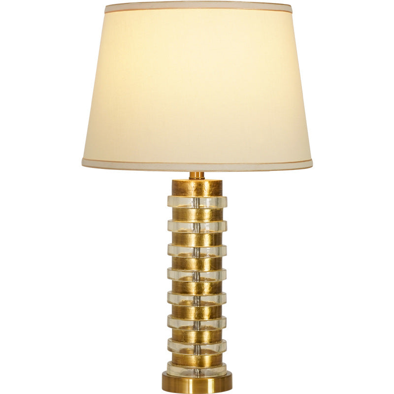 Modern Luxury Stacked Column Shape Hardware Resin Fabric 1-Light Table Lamp For Bedroom