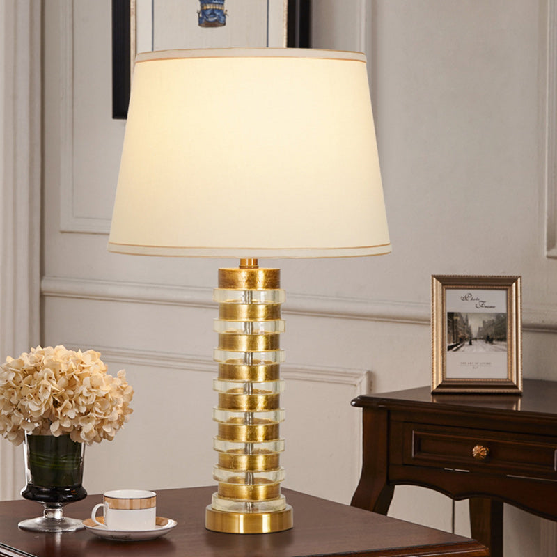 Modern Luxury Stacked Column Shape Hardware Resin Fabric 1-Light Table Lamp For Bedroom