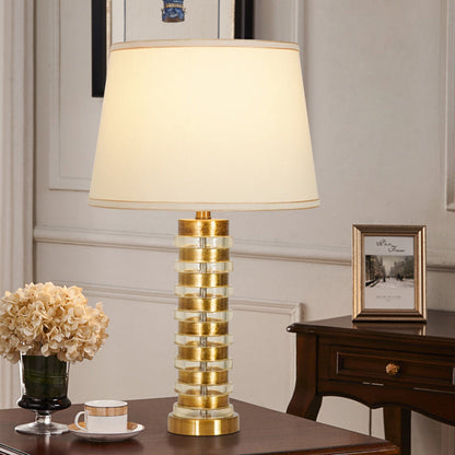 Modern Luxury Stacked Column Shape Hardware Resin Fabric 1-Light Table Lamp For Bedroom