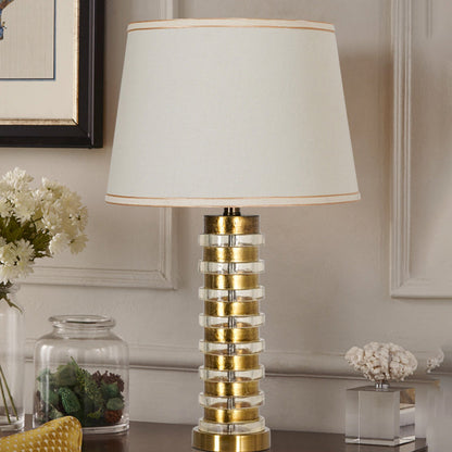 Modern Luxury Stacked Column Shape Hardware Resin Fabric 1-Light Table Lamp For Bedroom