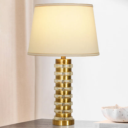 Modern Luxury Stacked Column Shape Hardware Resin Fabric 1-Light Table Lamp For Bedroom