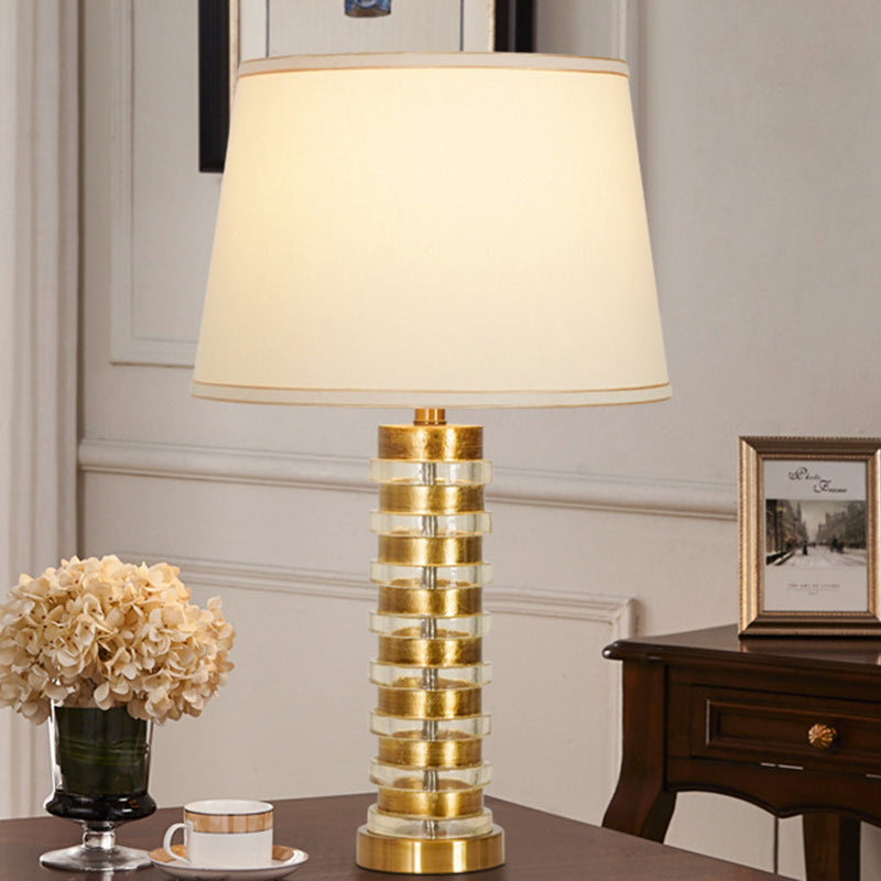 Modern Luxury Stacked Column Shape Hardware Resin Fabric 1-Light Table Lamp For Bedroom