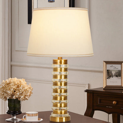 Modern Luxury Stacked Column Shape Hardware Resin Fabric 1-Light Table Lamp For Bedroom