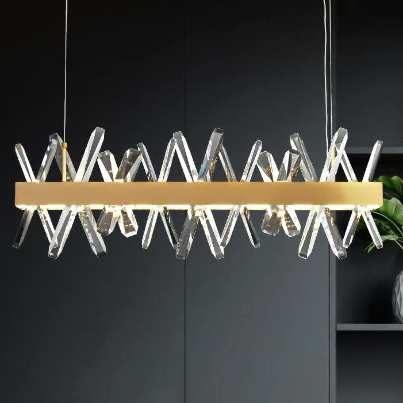 ثريات كريستال LED مستطيلة الشكل من الفولاذ المقاوم للصدأ بتصميم عصري فاخر لغرفة الطعام