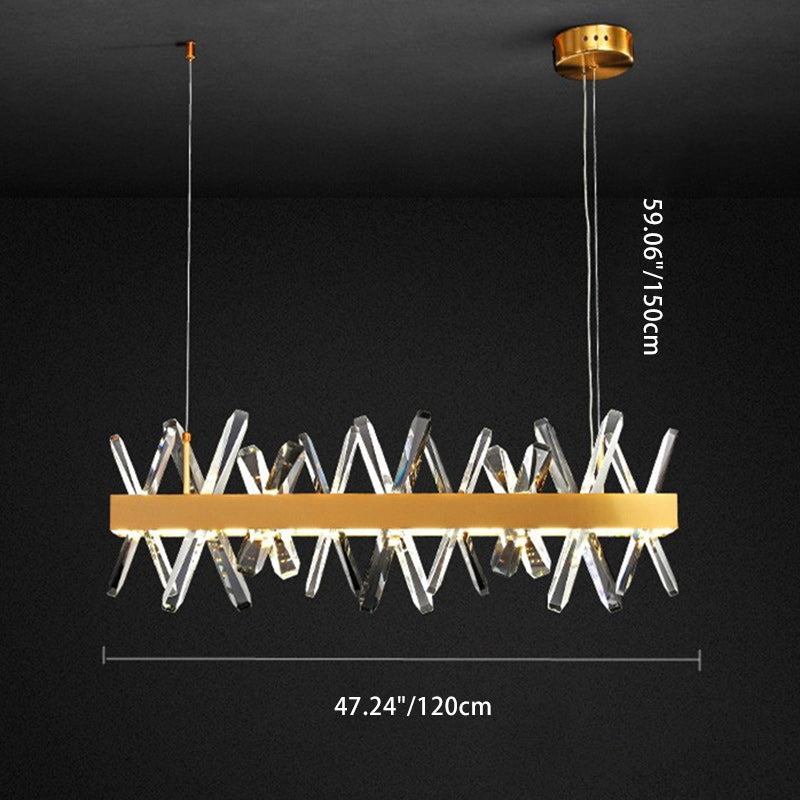 ثريات كريستال LED مستطيلة الشكل من الفولاذ المقاوم للصدأ بتصميم عصري فاخر لغرفة الطعام