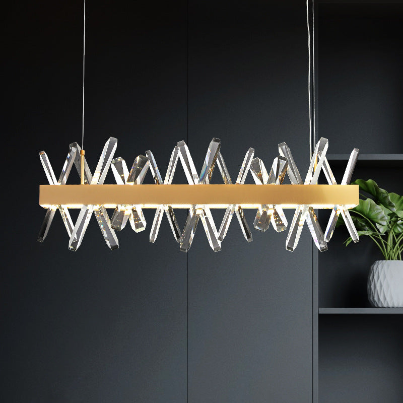 ثريات كريستال LED مستطيلة الشكل من الفولاذ المقاوم للصدأ بتصميم عصري فاخر لغرفة الطعام