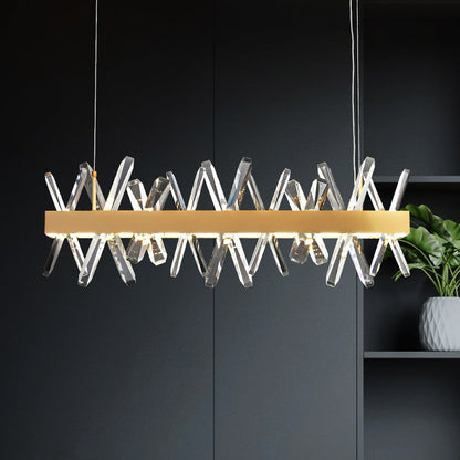 ثريات كريستال LED مستطيلة الشكل من الفولاذ المقاوم للصدأ بتصميم عصري فاخر لغرفة الطعام