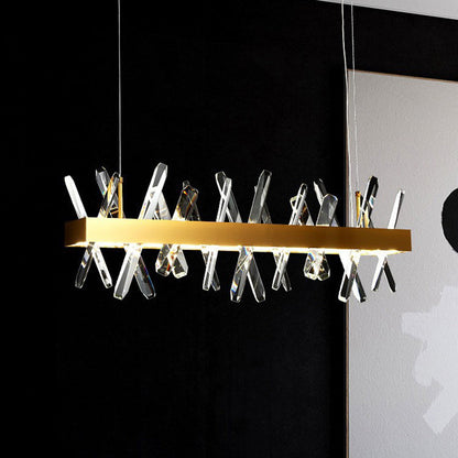 ثريات كريستال LED مستطيلة الشكل من الفولاذ المقاوم للصدأ بتصميم عصري فاخر لغرفة الطعام