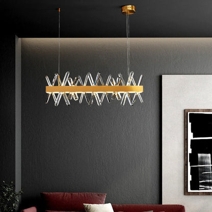 ثريات كريستال LED مستطيلة الشكل من الفولاذ المقاوم للصدأ بتصميم عصري فاخر لغرفة الطعام