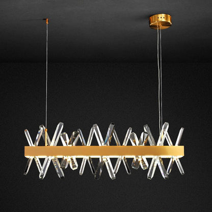 ثريات كريستال LED مستطيلة الشكل من الفولاذ المقاوم للصدأ بتصميم عصري فاخر لغرفة الطعام