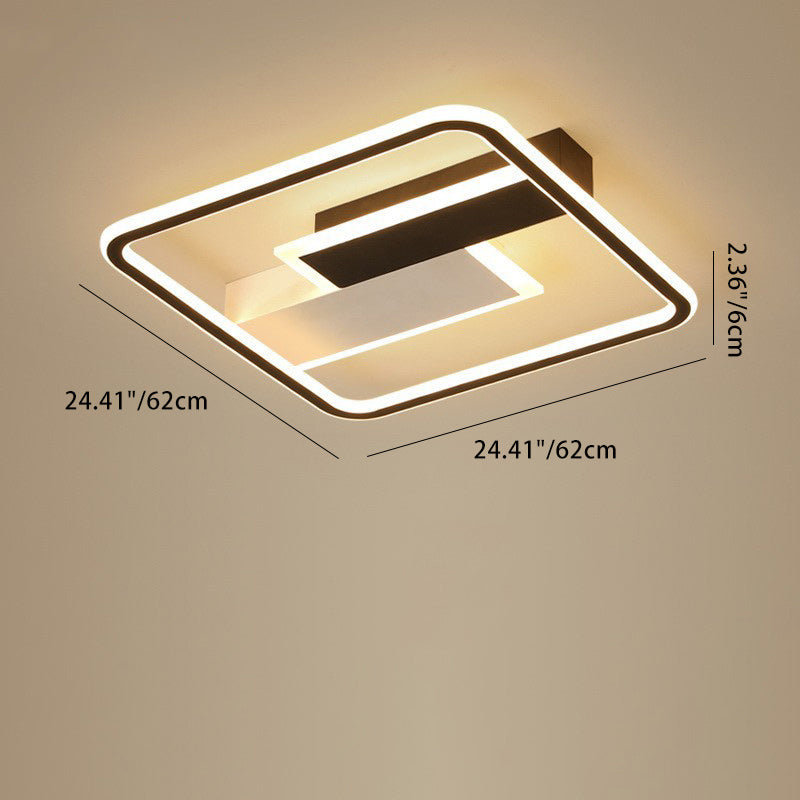 Contemporary Creative Iron Aluminum Acrylic Square Black And White Rectangle Splicing LED Semi-Flush Mount Ceiling Light For Bedroom