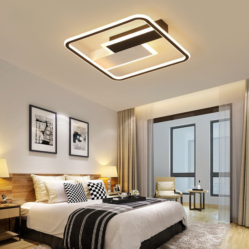 Contemporary Creative Iron Aluminum Acrylic Square Black And White Rectangle Splicing LED Semi-Flush Mount Ceiling Light For Bedroom