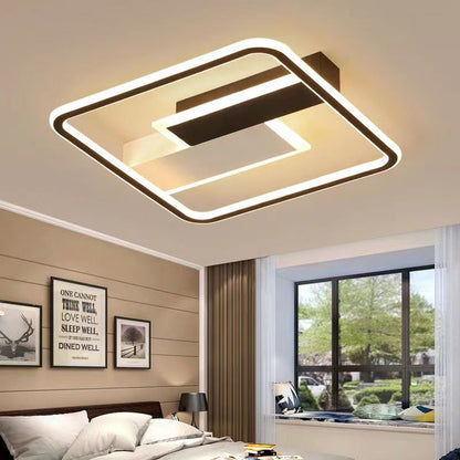 Contemporary Creative Iron Aluminum Acrylic Square Black And White Rectangle Splicing LED Semi-Flush Mount Ceiling Light For Bedroom