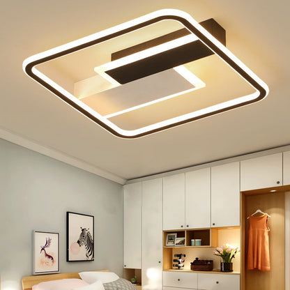 Contemporary Creative Iron Aluminum Acrylic Square Black And White Rectangle Splicing LED Semi-Flush Mount Ceiling Light For Bedroom