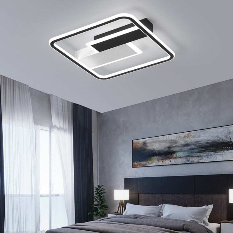 Contemporary Creative Iron Aluminum Acrylic Square Black And White Rectangle Splicing LED Semi-Flush Mount Ceiling Light For Bedroom