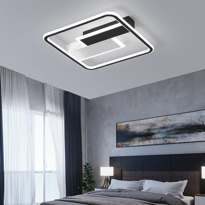 Contemporary Creative Iron Aluminum Acrylic Square Black And White Rectangle Splicing LED Semi-Flush Mount Ceiling Light For Bedroom