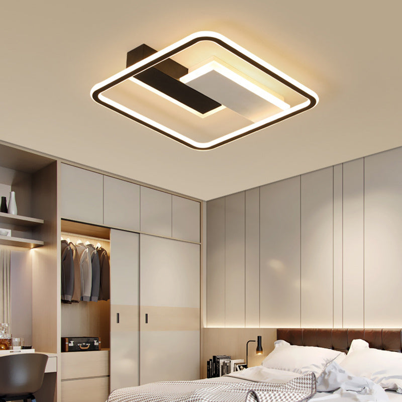 Contemporary Creative Iron Aluminum Acrylic Square Black And White Rectangle Splicing LED Semi-Flush Mount Ceiling Light For Bedroom