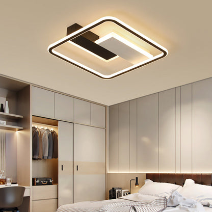 Contemporary Creative Iron Aluminum Acrylic Square Black And White Rectangle Splicing LED Semi-Flush Mount Ceiling Light For Bedroom