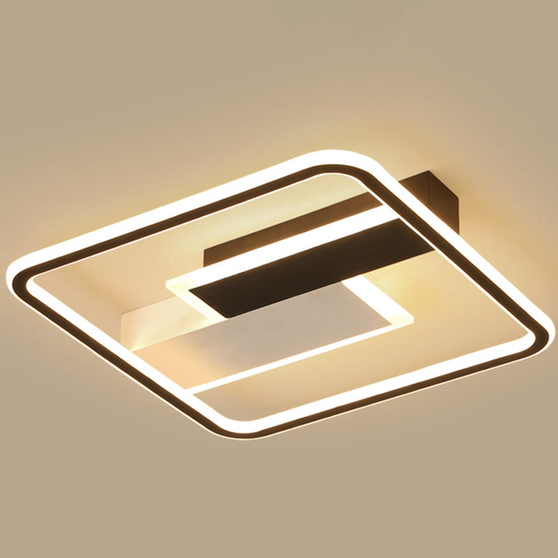 Contemporary Creative Iron Aluminum Acrylic Square Black And White Rectangle Splicing LED Semi-Flush Mount Ceiling Light For Bedroom