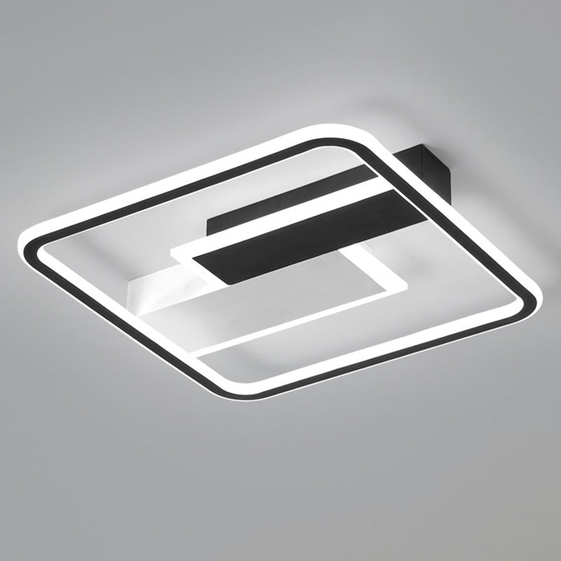Contemporary Creative Iron Aluminum Acrylic Square Black And White Rectangle Splicing LED Semi-Flush Mount Ceiling Light For Bedroom