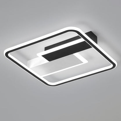 Contemporary Creative Iron Aluminum Acrylic Square Black And White Rectangle Splicing LED Semi-Flush Mount Ceiling Light For Bedroom