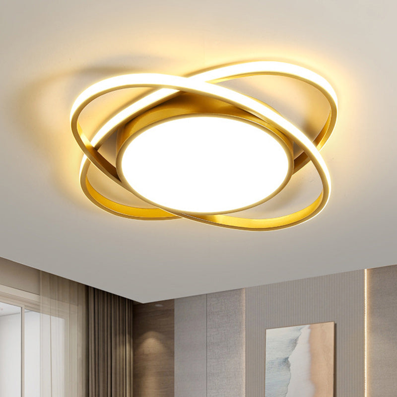 Contemporary Creative Intersecting Ellipse Iron Acrylic LED Flush Mount Ceiling Light For Bedroom