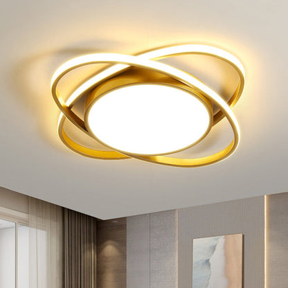 Contemporary Creative Intersecting Ellipse Iron Acrylic LED Flush Mount Ceiling Light For Bedroom