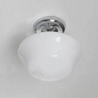 Traditional Vintage Curved Flared Cream Glass Iron 1-Light Semi-Flush Mount Ceiling Light For Bedroom