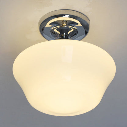 Traditional Vintage Curved Flared Cream Glass Iron 1-Light Semi-Flush Mount Ceiling Light For Bedroom