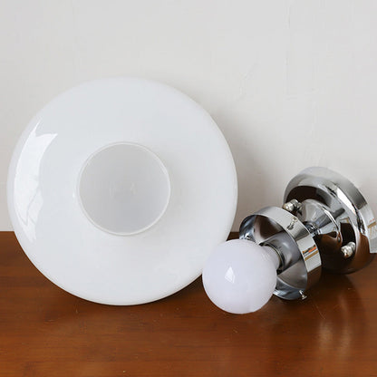 Traditional Vintage Curved Flared Cream Glass Iron 1-Light Semi-Flush Mount Ceiling Light For Bedroom