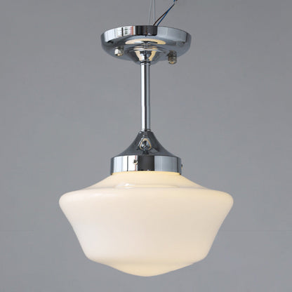 Traditional Vintage Curved Flared Cream Glass Iron 1-Light Semi-Flush Mount Ceiling Light For Bedroom