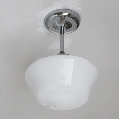 Traditional Vintage Curved Flared Cream Glass Iron 1-Light Semi-Flush Mount Ceiling Light For Bedroom