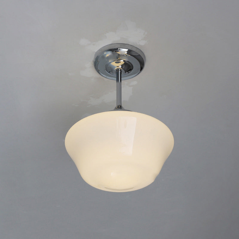 Traditional Vintage Curved Flared Cream Glass Iron 1-Light Semi-Flush Mount Ceiling Light For Bedroom