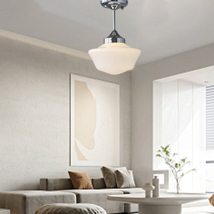 Traditional Vintage Curved Flared Cream Glass Iron 1-Light Semi-Flush Mount Ceiling Light For Bedroom