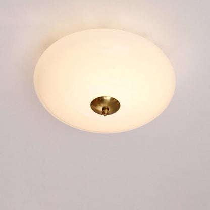 Modern Art Deco Drum Opal Iron Glass LED Semi-Flush Mount Ceiling Light For Bedroom