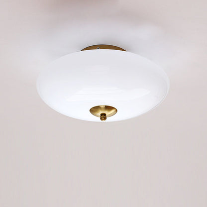 Modern Art Deco Drum Opal Iron Glass LED Semi-Flush Mount Ceiling Light For Bedroom