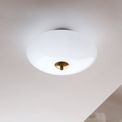 Modern Art Deco Drum Opal Iron Glass LED Semi-Flush Mount Ceiling Light For Bedroom