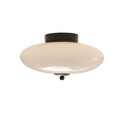 Modern Art Deco Drum Opal Iron Glass LED Semi-Flush Mount Ceiling Light For Bedroom