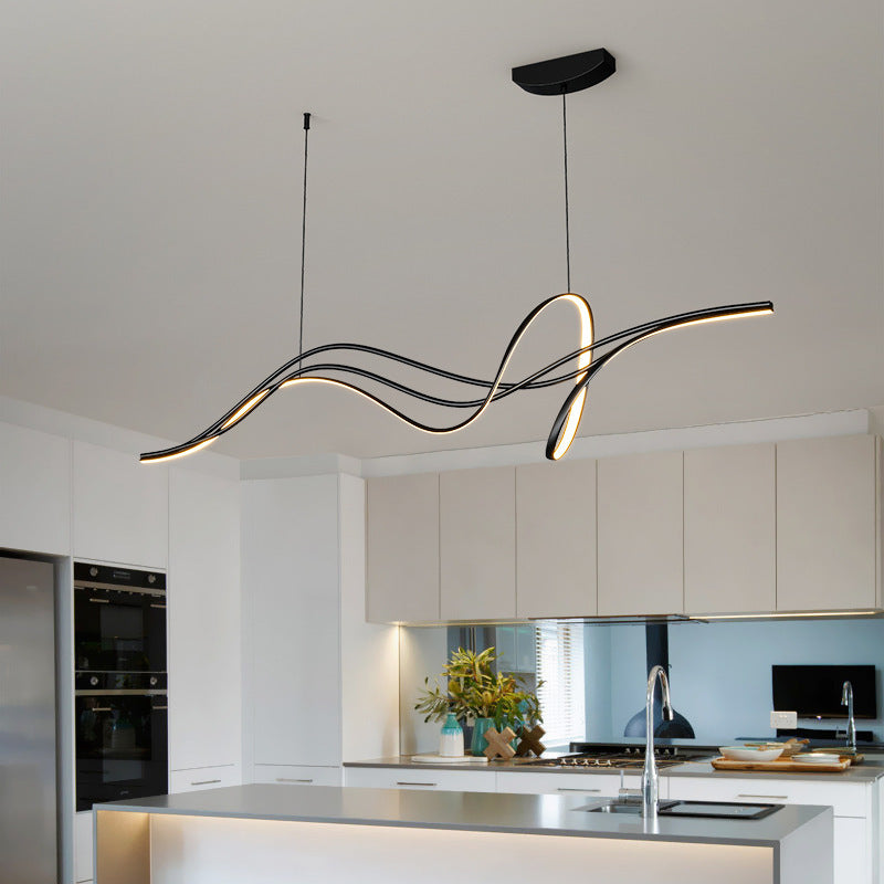 Modern Minimalist Willow Catkin Linear Strip Iron Silicone LED Chandeliers Island Light For Dining Room