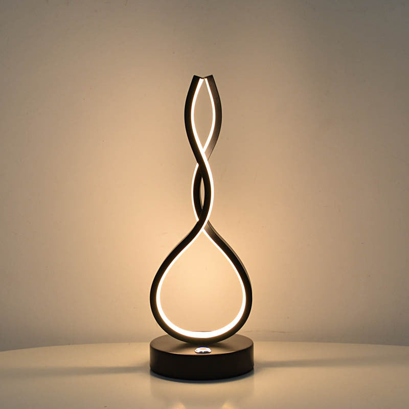 Modern Minimalist Ellipse S Shape Iron Aluminum Silicone LED Table Lamp For Bedroom